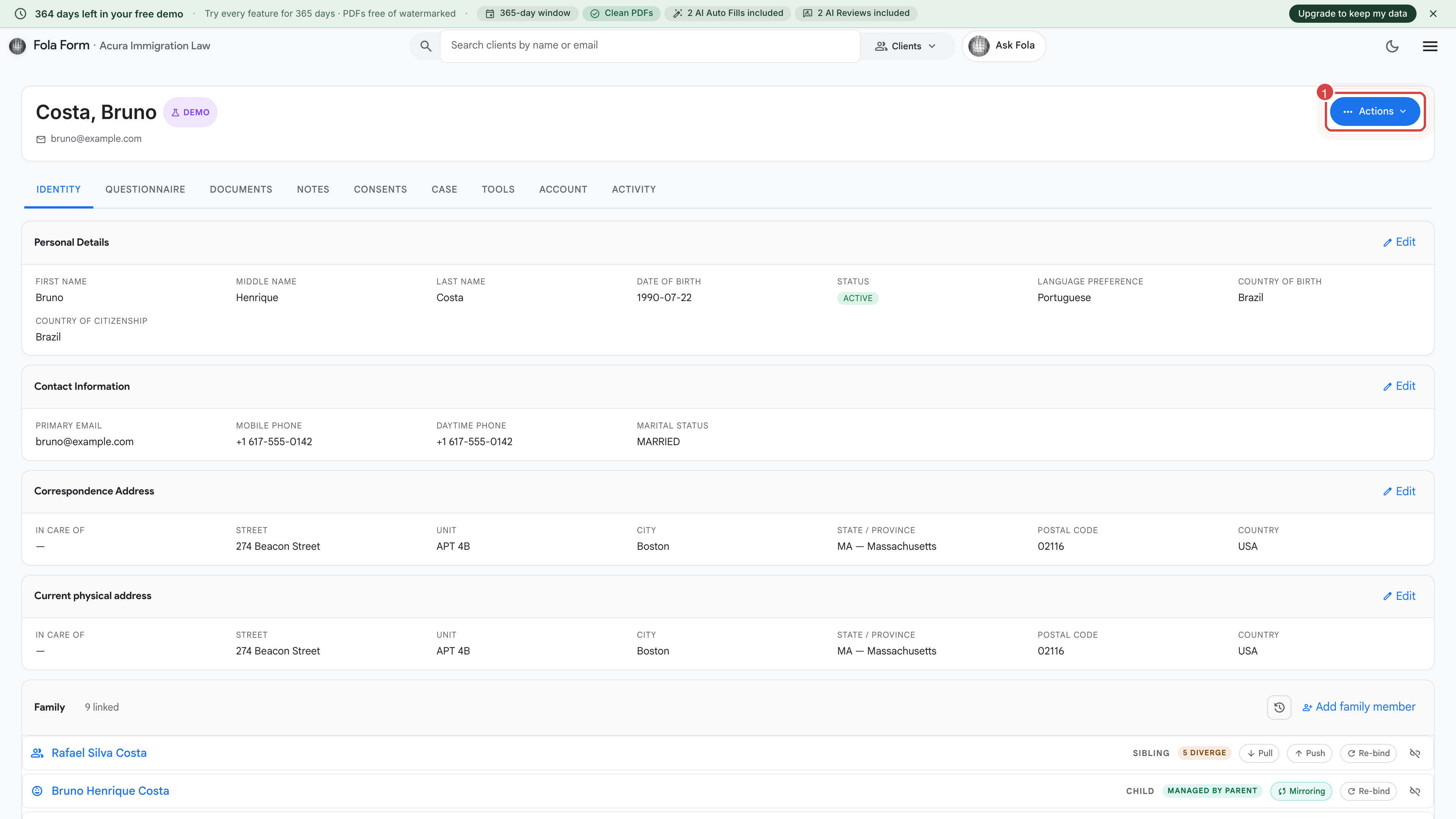 The client header bar