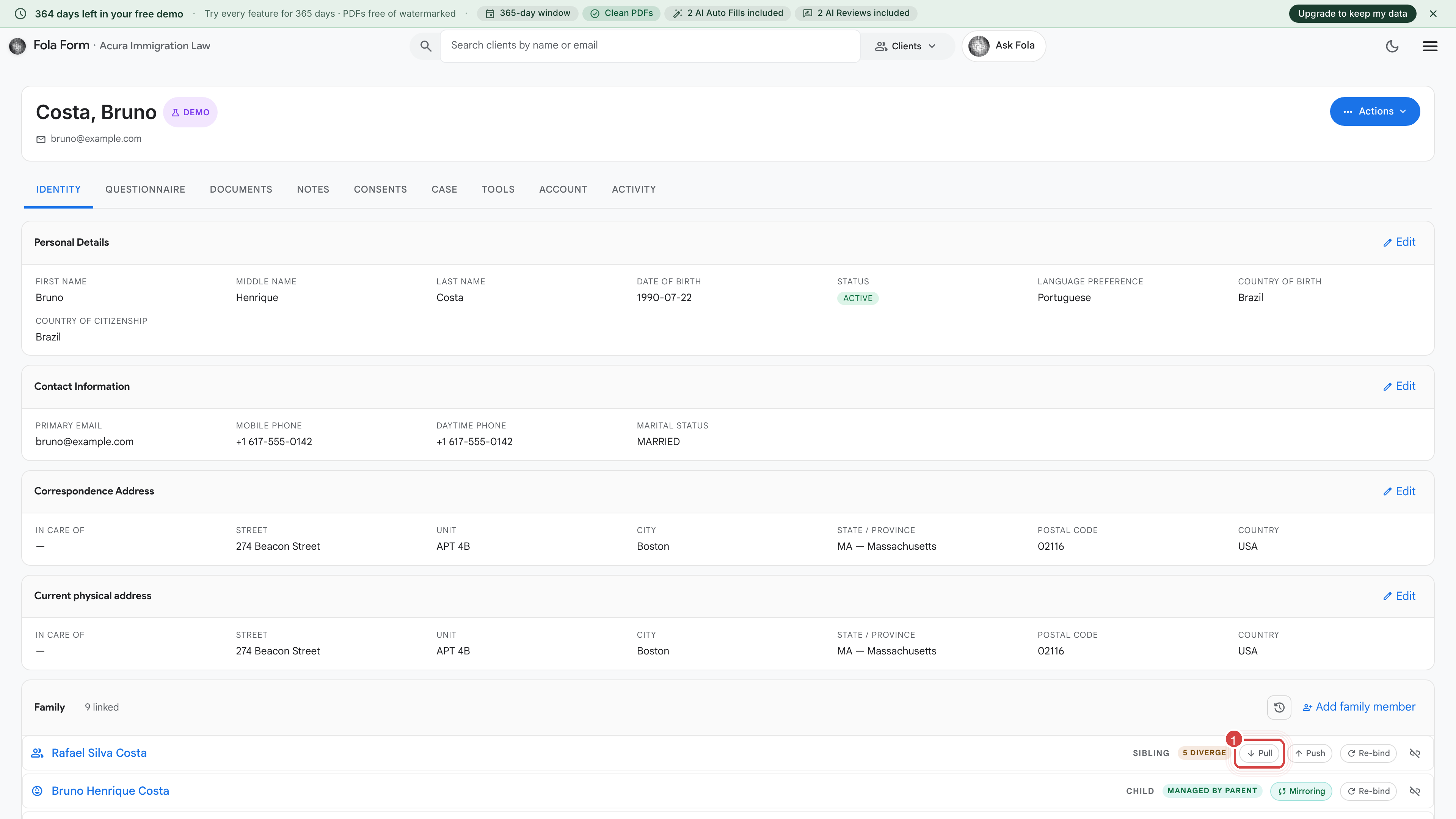Identity tab