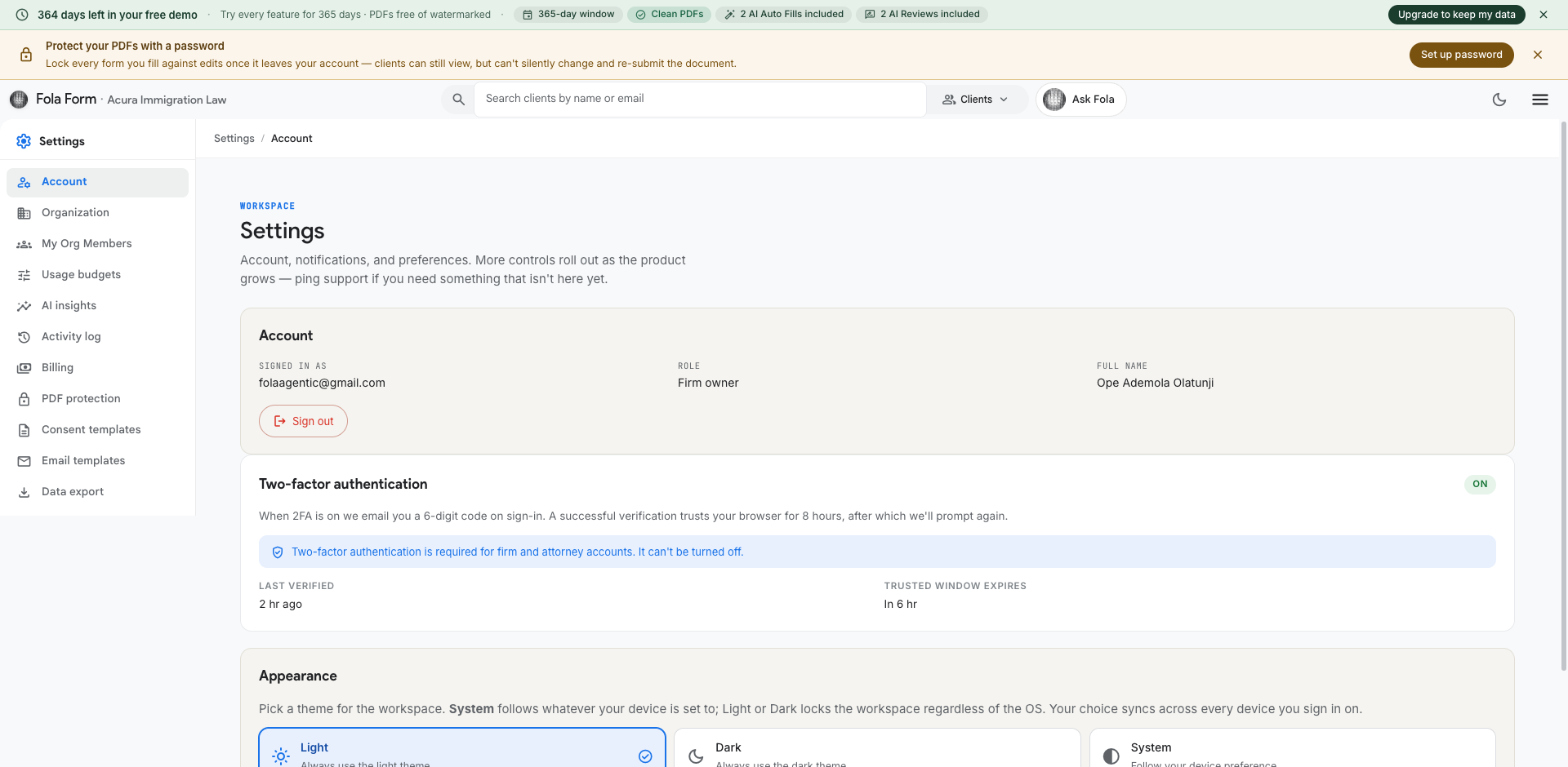 Settings overview