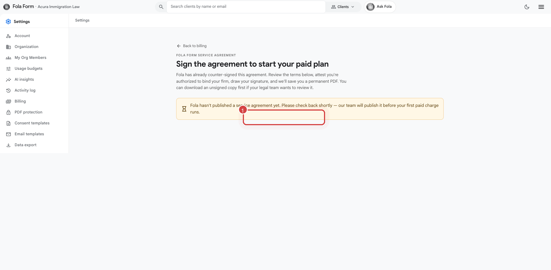 Service agreement page